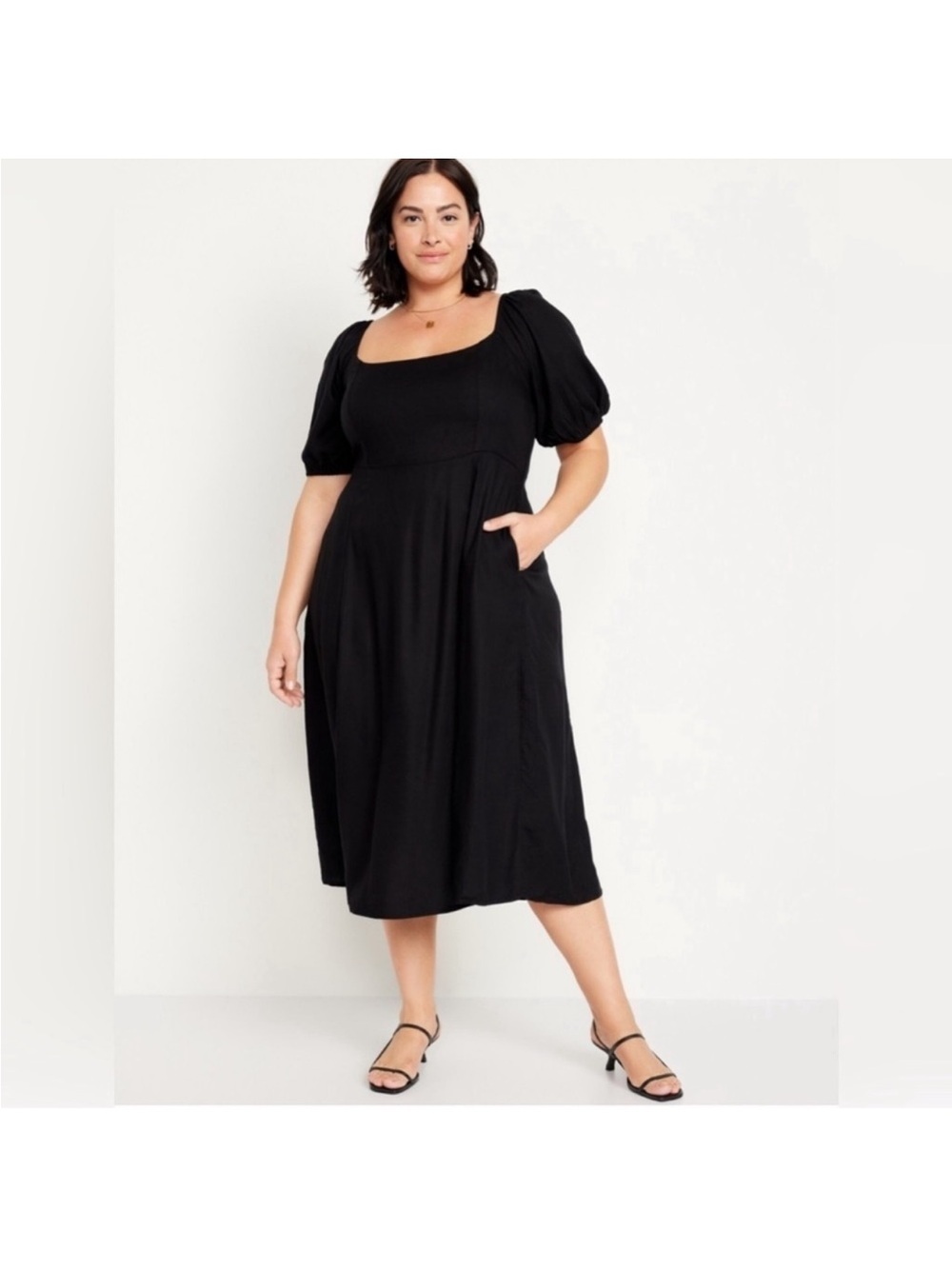 NWT! Old Navy Black Fit & Flare Crepe Midi Dress  425791 🪂 - Picture 3 of 9